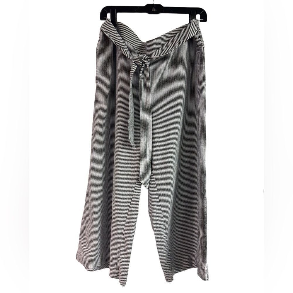 Loft Striped Linen Wide Leg Crop Pants Size L